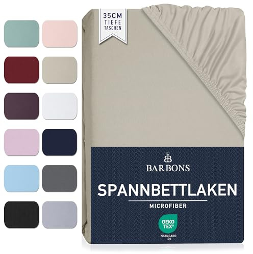 Spannbettlaken 140x200cm - Spannbetttuch Bettlaken Bettbezug (Sand) | Oeko-TEX Zertifiziert - Gebürstete Polyester - Mikrofaser - 35 cm Tiefe Tasche - für dicke Matratzen - Kinderbett - Babybett