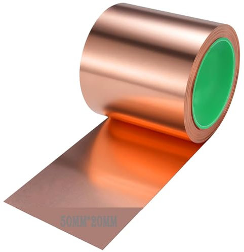 Kupferband Kupferfolienband Gegen Schnecken,Schneckenschutz Hochbeete für Garten Kupferband Schneckenzaun Selbstklebendes EMI Abschirmband, Kann ersetzen Schneckenkorn, Schneckenkragen (50mmX20M)