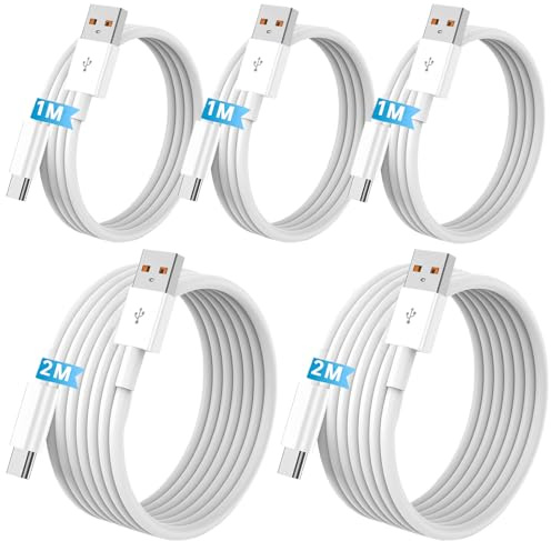 5Pack USB A to USB C Fast Charging Cable, Data Transfer【2x200CM+3x100CM】 | Compatible with iPhone 17/16/15 & Type-C Devices, 5-Piece Value Pack, Durable & Sturdy for Office, Car and Home.
