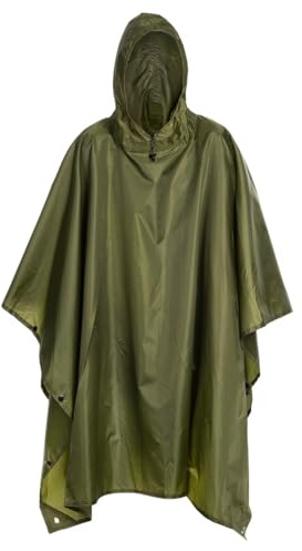 Badger outdoor Rain Poncho Ripstop – Impermeable 5000 mm Poncho de lluvia Festival Supervivencia Ligeramente Plegable para Senderismo Bicicleta Camping Exterior, verde oliva, Talla única