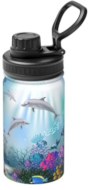 Blue Ocean Underwater Fish Print Space Water Bottle, 12oz Stainless Steel Cup Insulated Sport Bottle for School, Outdoor