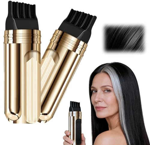 2 in 1 Convenient Hair Dye Comb For Gray, Instant Hair Coloring Comb for Women Men, Portable Hairs Dye Concealer Stick, Temporary Quick Gray Hairs Coverage, Friendly to Beard (Black)