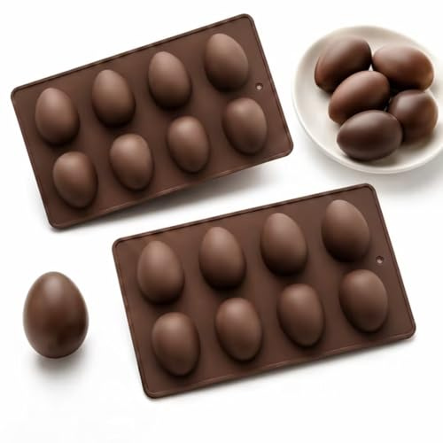 Hsrag 2Pcs 8 Cavity Silicone Egg Molds Non-Stick Easy to Demould Mould, Multipurpose Jelly Pudding Mould for Breakfast Baking DIY Candle Soap, Perfect Baking Gift for Mom Wife Friend Chocolate Brown
