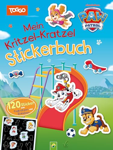 PAW Patrol Mein Kritzel-Kratzel Stickerbuch mit Bambus-Stick: 120 Sticker zum Freikratzen und Einkleben für Kinder ab 4 Jahren