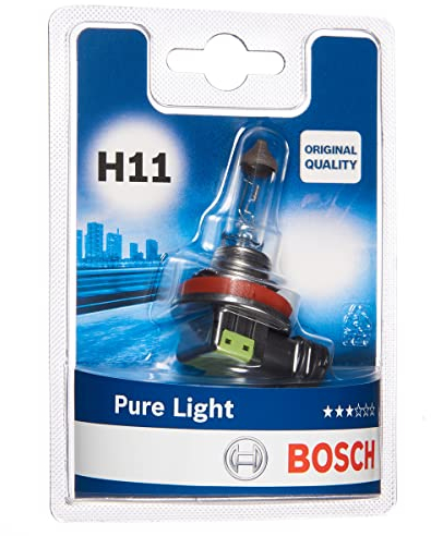 Bosch H11 Pure Light Halogen-Glühlampe für Auto-Scheinwerfer, 12 V 55 W, in Originalqualität - Lampensockel Typ PGJ19-2 - 1 Ersatz-Scheinwerferlampe