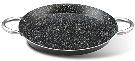 Pensofal, Padella per paella, Serie Biostone®, Paellera Valenciana, Alluminio con rivestimento antiaderente, Diametro 34 cm, Maniglie in acciaio inox, Adatta all' induzione, Effetto Pietra, Nero