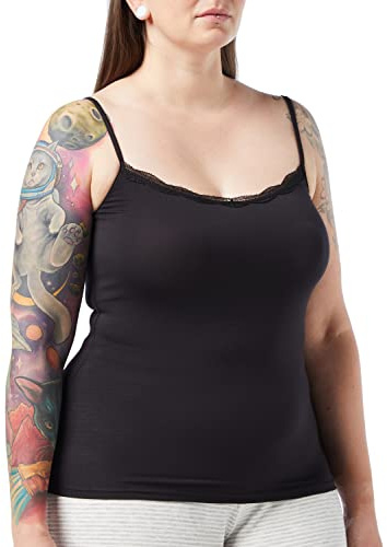 LOVABLE I Viskos och spets-hals Basic Soul Top Smal Axel Dam, Svart, 3