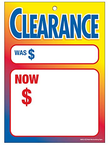 G60CLE Clearance | was Now | Multi Color - Sale Grommet Reinforced (Brass Ring) Sale Tags - 5 x 7 (100 Pack) Carpet and Flooring Store Price Cards 10pt Card Stock for Easy Writing