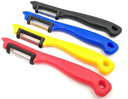 Solingen 4 Sparschäler im Set für Rechts- u Linkshänder Gemüseschäler Spargelschäler Obstschäler gemischte Farben extra scharf Qualität Pendelschäler