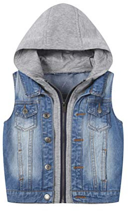 Mallimoda Unisex Kid Denim Vest Sleeveless Jean Jacket Hooded Outwear - blue - 5-6 Years