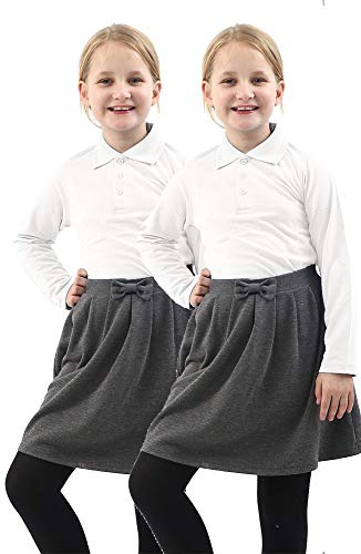 GW CLASSYOUTFIT 2X BoysGirls Plain Long Sleeve Polo School Shirts Uniform PE Top Kids Tops Shirt (11-12 Years, 2X Boys White Long Sleeve)