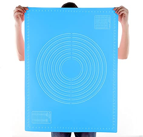 FUUMIY Silikonmatte Backen 80x60cm Übergroß Silikon backmatte mitskala,glatt,BPA frei,Baby Essen rutschfest,Back unterlagen Set,Für Fondant/Macaron/Pizza/Teig Matte Baking Mat Blau(31.49x23.62 inch)