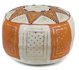 Marokkanischer Hocker aus echtem Leder, handgefertigt. Sitz, Fußstütze oder orientalische Dekoration. leer. Füllstoff nicht enthalten