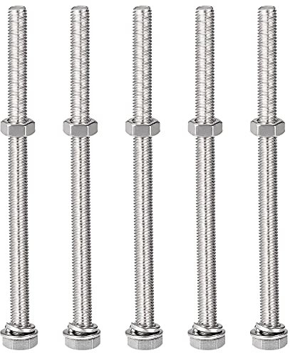 sourcing map M8 x 130mm Hex Head Screws Bolts, Nuts, Flat & Lock Washers Kits, 304 Stainless Steel Fully Thread Hexagon Bolts 5 Sets