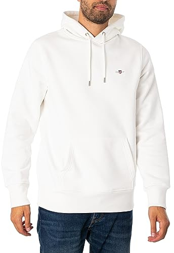 GANT Herr REG Shield huvtröja med huva, äggskal, standard, Äggskal, M