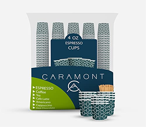 Caramont,4 Oz 400 Espresso Gobelets en Carton avec Agitateurs en Bois,Écologique et Jetables,Résistant à la Chaleur,Carton de Qualité,Idéal pour Toutes Les Boissons Chaudes ; Café,Thé,Chocolat etc.