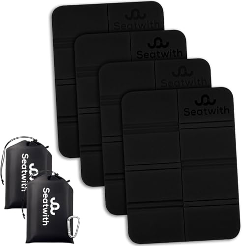 Seatwith 4er Set Outdoor Sitzmatte/Faltbares Iso-Thermo-Sitzkissen mit Tragetasche und Karabinerhacken für ideale Befestigung am Rucksack maximaler Schutz vor Kälte Nässe & Schmutz + Outdoor E-Book