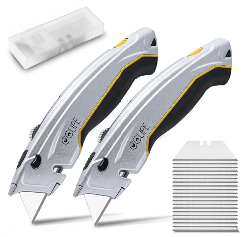 CCLIFE 2 Stück Professional Universalmesser, Teppichmesser Cuttermesser mit 20 SK5 Edelstahlklingen, Sicherheitsmesser mit rutschfestem Griff für präzises Schneiden