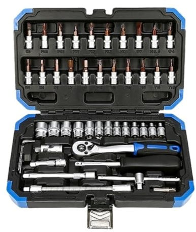 REIFOR Caja Herramientas Juego De Herramientas Juego De Llaves De Trinquete Juego De Herramientas De Mano con Caja De Almacenamiento De Herramientas De Plástico Caja De Herramientas Completa(46pcs)