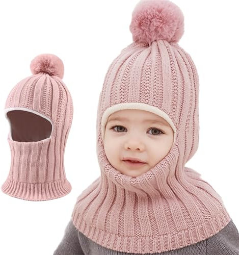 Sturmhaube Kinder,2 in 1 Ohne Traufe Wintermütze Kinder,Sterntaler Wintermütze Mädchen,Kinder Schlupfmütze,Warme Mütze Baby,Geeignet für Kinder Im Alter Von 2–7 Jahren (Rosa)