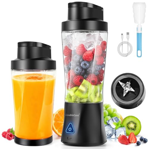 Mixer Smoothie Maker 700ml, Wiederaufladbarer, 6000 mAh Portable Blender, 3D 6 Klingendesign und IP67 Wasserdichtigkeit, USB-Frischsaftmixer mit und Selbstreinigend-Schwarz