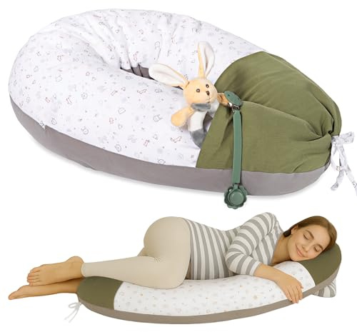 Cuscino Gravidanza per Dormire e Allattamento Con Tasche DoDo – Sciarpina in Omaggio - In Mussola e Gersey - Federa Sfoderabile e Lavabile 100% Cotone – Made in Italy (Verde)