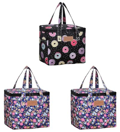 Lot de 3 sacs isothermes pour déjeuner, 9,3 l, fonction de maintien au chaud/froid pour boîte à lunch, portable, sac à déjeuner, isotherme, pour la plage, le travail, les voyages, 27 x 24 x 17 cm (B)