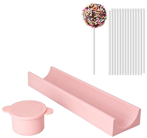Tuieert Pink Cake Pop Mould Set with Round Dessert Mould & Tray, Easy Release Silicone Cake Pop Maker Kit, Lollipop Pop Cutter & Cake Form Kit for DIY Chocolate, Candy Making, Home Kitchen Baking