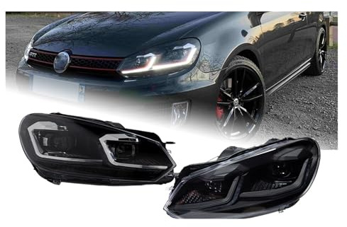 IEJPEQWW Auto Lichter Kompatibel for VW Golf6 Golf 6 MK6 Scheinwerfer 2009-2012 R20 Kopf Lampe Drl Projektor Objektiv Automotive Zubehör(Black Samurai LED,LHD)