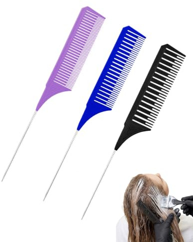 DAFNE 3 Größen Strähnenkamm,Strähnen Kamm, Strähnchenkamm, Professionelle Highlight Stielkamm Antistatischer Haarkamm Haarkamm Friseur SträHnchen Set Färbekamm Professionelle Highlight(Bunt F)