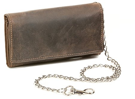 LEAS Biker & Trucker Langbörse mit Chrom-Kette Vintage-Stil in Echt-Leder, braun Vintage-Collection