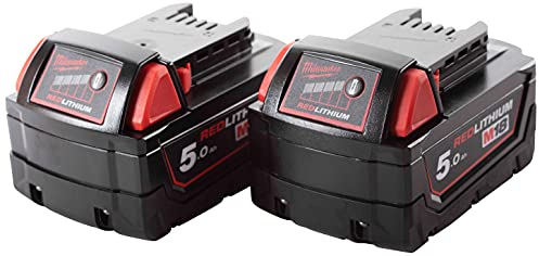 Milwaukee M18B5 18V 5Ah Battery Pack of 2, 18 V, Red