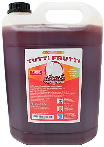 Aromhuset Tutti Frutti Slush Syrup 5 Litres – High Concentrate Flavoured Slushie Mix – For Slush Machines and Blender Mix - For Frozen Drinks, Smoothies, Cocktails, Mocktails, Party Ice Drinks