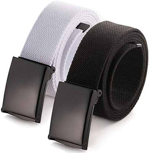 Mile High Life Cut To Fit Canvas Web Belt Size Up to 52 with Flip-Top Solid Black Military Buckle (16 Color and Combo Pack Options)