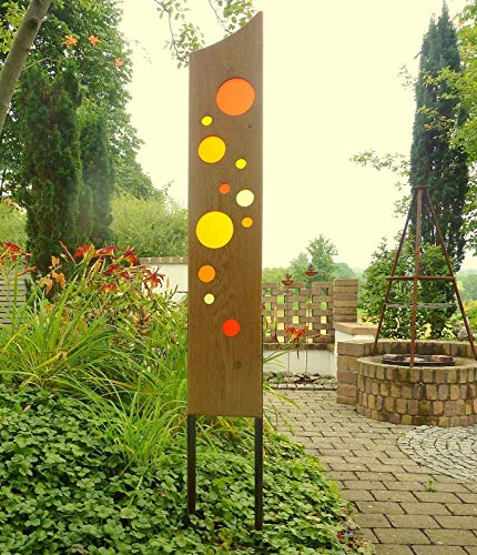 Gartenskulptur aus Holz und Glas. Gartendekoration als Unikate handgefertigt und wetterfest