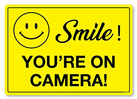 stika.co Pack of 2 Smile! You're on Camera! CCTV Warning Signs - A5 210 x 148mm Self-Adhesive Waterproof Vinyl Sticker, Indoor/Outdoor Use