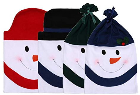 Joielavie Stuhlhussen aus Stoff, Schneemann, Weihnachten, Party, Esszimmer, Dekoration, 4 Stück