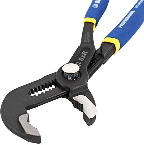 S&R Water Pump Pliers, Groove Joint Pliers with Quick Adjustment Mechanism 300 x 40 mm, CR-V, Double Coated Handles
