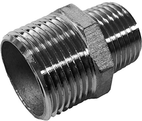 Reduzier Nippel aus V4A Edelstahl mit Außengewinde AG x AG 1/2 x 1/4 Zoll reduziert Gewinde Fitting Trinkwasser Verschraubung Verbinder Reduzierung Stück Rohr Adapter Übergang