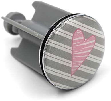 Boltze Deko Waschbecken-Stöpsel, Herz rosa Hintergrund grau weiß Streifen, Motiv-Auswahl, 40mm, Waschbecken-Stopfen Bad Abfluss-Stopfen