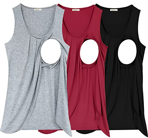 PARNIXS Verano Mujer Maternidad Sin Mangas Cómodo Lactancia Ropa de Lactancia (3 unidades) - - Medium