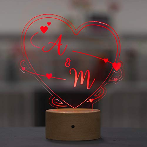 LAUBLUST 3D LED-Nachtlicht für Paare - Personalisiert, Herz Design - Geschenk Hochzeit | Holz-Sockel | Serie: Willich