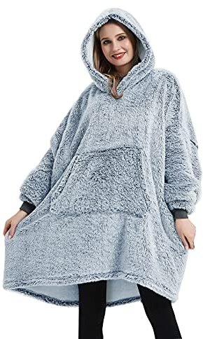 Coastline Sherpa Fleece Sweatshirt Blanket Ultra soft Teddy Bear Warm Cozy Oversized wearable big pocket Hoodie Blanket Throw for Adults Women Girls Men and Teens,One size Fits Alll (Duckegg)