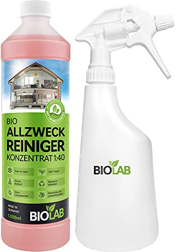 BIOLAB Bio Allzweckreiniger Konzentrat (1 Liter plus Sprayflasche zum Mischen) Universalreiniger Haushalt, Multi Clean Reinigungsmittel, Allesreiniger, Universal Putzmittel Reiniger