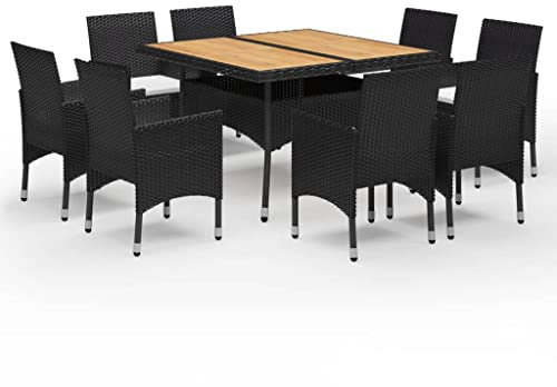 vidaXL Akazienholz Gartenmöbel 9-TLG. Sitzgruppe Gartengarnitur Gartenset Sitzgarnitur Esstisch Gartentisch Gartensessel Sessel Poly Rattan Schwarz