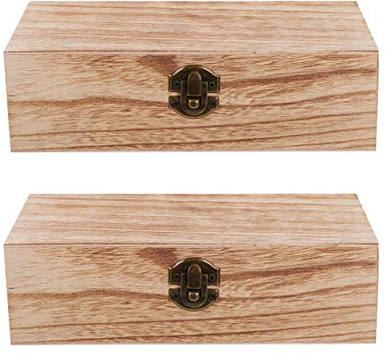 DOITOOL 2 Pack Wooden Storage Boxes with Hinged Lids, Small Keepsake Boxes | For Jewellery, Trinkets, Gift Packaging and Home Display, Rectangular Organisers with Front Clasp Closure, 20 x 10 x 6 cm