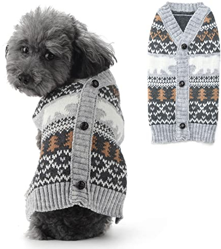 SKXEO Hundepullover, warmer Haustierpullover, grauer Strickpullover, Hoodie für kleine und mittelgroße Hunde, Weste, Mäntel, Kostüm (graue Strickjacke, Größe XX-Large)