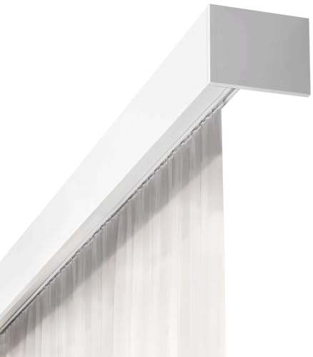 ZSHINE Three-in-One Curtain Single Track Rod and Valance and Light Belt Optional Ceiling Mounted for Living Room Bedroom Room Divider Pure White