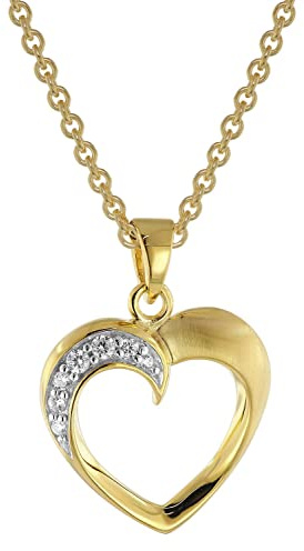 trendor Herzanhänger Gold 333 / 8K mit vergoldeter Silberkette 51816 | zauberhafter Halsschmuck für Damen, diese Halskette ist eine tolle Geschenkidee,