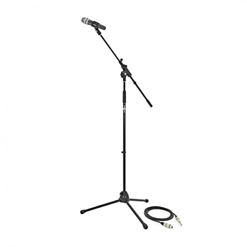 gear4music Vocal Microphone Pack with Boom Stand and XLR Cable | Dynamic microphone set with boom stand, mic clip/6m XLR cable/jack adapter included, great value for karaoke and singers